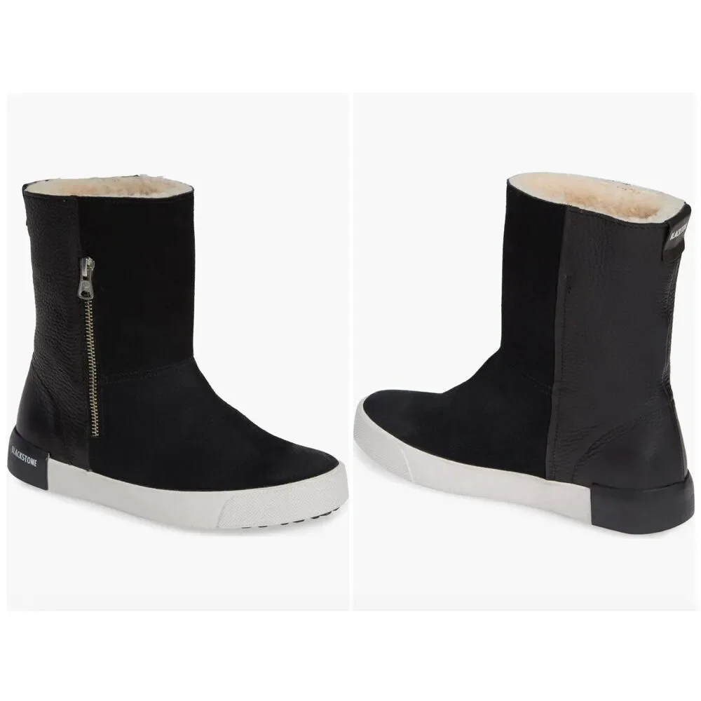 New Blackstone QL40 Genuine Leather Shearling Lined Boots in Black Women's 10